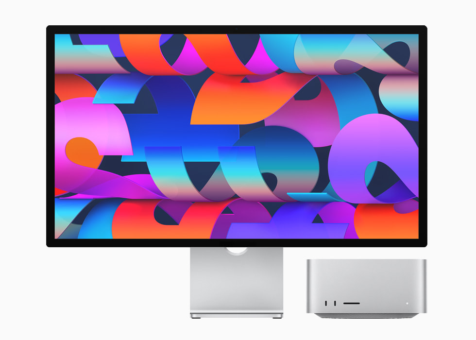 Apple Mac Studio with M1 Max beside Studio Display