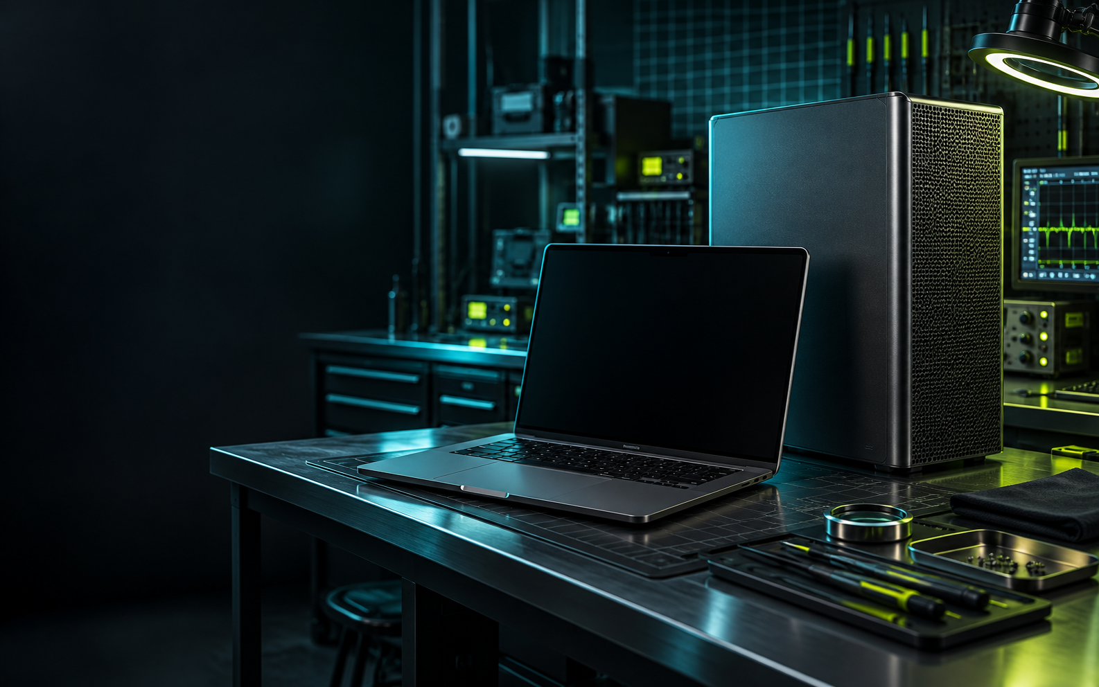 Apple-compatible workstation on a diagnostics bench